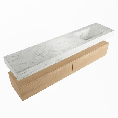 MONDIAZ ALAN - DLUX Ensemble de meubles de salle de bains - 200cm - meuble bas - chêne blanchi - 2 tiroirs - lavabo suspendu - vasque à droite - 0 trous de robinet - Opalo