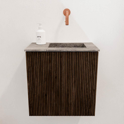 Mondiaz JOYA-DLUX 40cm toiletmeubel - kleur Walnut - Wastafel FAYE positie Rechts Zonder kraangat kleur Oza.