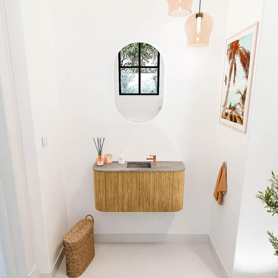 Mondiaz JOYA-DLUX 83.2cm toiletmeubel - ronding links en rechts kleur Oak - Wastafel FAYE positie Midden 1 kraangat kleur Oza.