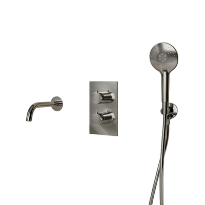 Fortifura Calvi Badkraan set - uitloop - 22cm inkortbaar - gladde slang - ronde handdouche - inbouwdeel - wandhouder - PVD - geborsteld RVS