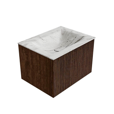MONDIAZ KURVE-DLUX 60cm badmeubel kleur Walnut met 1 lade. Wastafel CLOUD midden zonder kraangat kleur Glace.