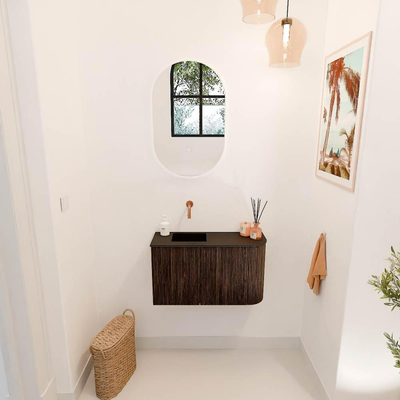 Mondiaz JOYA 71.6cm meuble de salle de bains - arrondi droit couleur Walnut - Vasque FAYE position Gauche Sans trou de robinet couleur Urban.