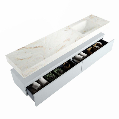 MONDIAZ ALAN - DLUX Ensemble de meuble de salle de bains - 200cm - meuble bas - Clay - 2 tiroirs - lavabo suspendu - vasque à droite - 1 trou de robinet - Frappe