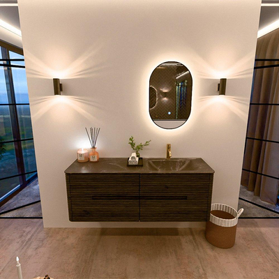 Mondiaz CIRO-DLUX Badkamermeubelset - 140x45x50cm - Solid surface wastafel Lava - 1 wasbak Rechts - 1 kraangat - 4 lades - Shadow