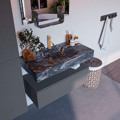 Mondiaz ALAN-DLUX Ensemble de meuble - 90cm - meuble Plata mat - 1 tiroir - Lavabo Cloud Lava suspendu - vasque Centre - 1 trou de robinet