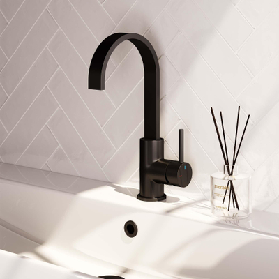Brauer Black Edition Robinet de lavabo rehaussé avec bec rotatif économiseur d'énergie Noir mat