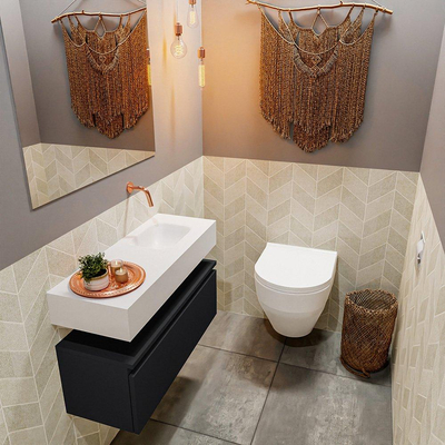 MONDIAZ ANDOR Meuble WC - 80x30x30cm - 0 trous de robinet - 1 tiroirs - urban mat - lave-mains à droite - Solid surface - Blanc