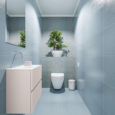 MONDIAZ ADA Toiletmeubel 60x30x50cm met 0 kraangaten 2 lades linen mat Wastafel Lex links Solid Surface Wit