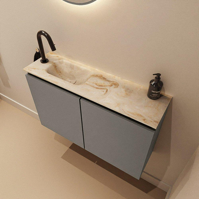 MONDIAZ TURE-DLUX Meuble de toilette 80cm Smoke. Lavabo EDEN Frappe position gauche. Avec 1 trou de robinet.