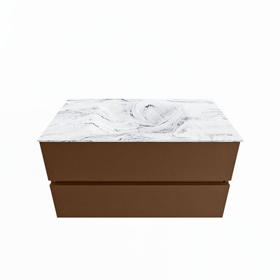 Mondiaz VICA-DLUX Ensemble de meuble de salle de bain - 90cm - meuble sous-vasque repos - 2 tiroirs - lavabo encastré cloud milieu - 1 trou de robinet - miroir modèle spot - version XL 60cm haut - glace