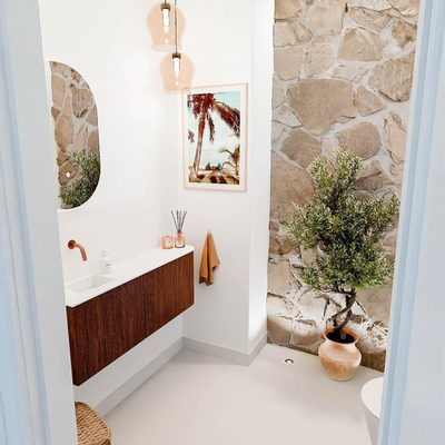 Mondiaz JOYA 111.6cm toiletmeubel - ronding rechts kleur Ruby - Wastafel FAYE positie Links Zonder kraangat kleur Talc.