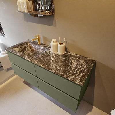 Mondiaz VICA-DLUX Ensemble de meuble de salle de bain - 120cm - meuble sous-vasque armée - 4 tiroirs - lavabo encastrée nuage gauche - 1 trou de robinet - version haute de 60cm - lave