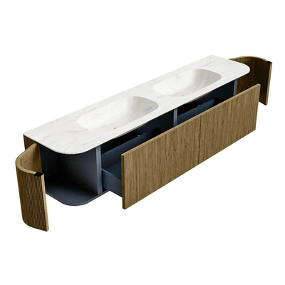 Mondiaz KURVE-DLUX Badkamermeubelset - 200x46x40cm - 2 lade - 2 deuren - wastafel solid surface - dubbel - 2 kraangaten - Dusk