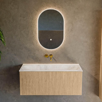 MONDIAZ KURVE-DLUX 100cm Meuble salle de bain - couleur Oak - 1 tiroir - vasque BIG MEDIUM centre - sans trou de robinet - couleur Frappe