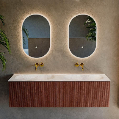 Mondiaz KURVE-DLUX ensemble de meubles de salle de bains - 150x46x40cm - 2 tiroirs - lavabo solid surface - double - sans trou de robinet - Ruby
