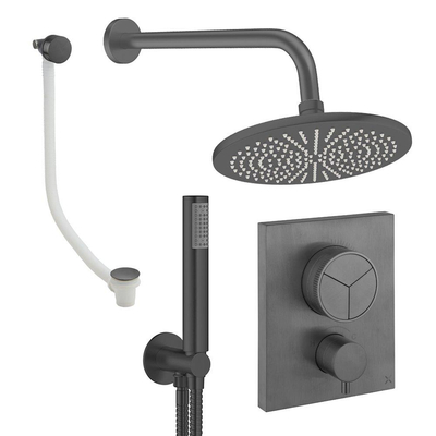 Crosswater MPRO Ensemble de douche pluie encastré - 2 poignées - vidage de baignoire - pomme de douche 30 cm - douchette à main - bras mural - gunmetal