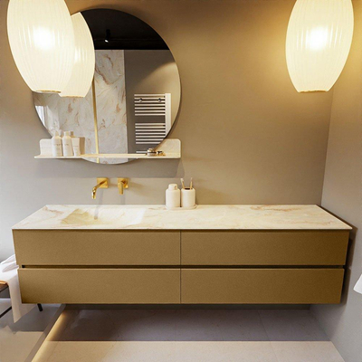 Mondiaz VICA-DLUX ensemble de meuble de salle de bain - 200cm - meuble sous-vasque oro - 4 tiroirs - lavabo encastrée cloud gauche - sans trous de robinet - version haute de 60cm - frape