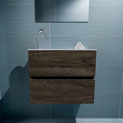 MONDIAZ ADA Meuble WC - 60x30x50cm - 1 trou de robinet - 2 tiroirs - dark brown mat - lavabo à gauche - Solid surface - Blanc