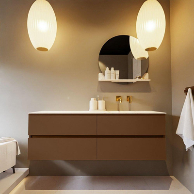 Mondiaz VICA-DLUX ensemble de meuble de salle de bain - 150cm - meuble sous-vasque reposant - 4 tiroirs - lavabo encastrée cloud droite - sans trous de robinet - version haute de 60cm - ostra