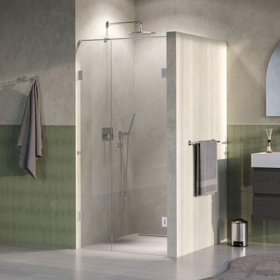 BRAUER Void Carving Nisdeur - 2-delig - 90x200cm - 60cm draaideur aan muur - glascoating - omkeerbaar - helder glas - Geborsteld RVS PVD