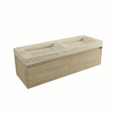 Forzalaqua Ibiza Badkamermeubelset - 140x50x50cm - 2 lades - travertin wastafel - zonder kraangat - steunenset - afvoerplug - smoke