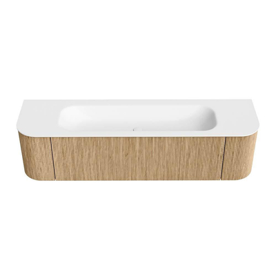 MONDIAZ KURVE 170cm Meuble salle de bain avec module 25 G et D - couleur Oak - 1 tiroir - 2 portes - vasque BIG LARGE centre - 1 trou de robinet - Talc