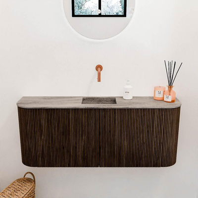 Mondiaz JOYA-DLUX 103.2cm toiletmeubel - ronding links en rechts kleur Walnut - Wastafel FAYE positie Midden Zonder kraangat kleur Oza.