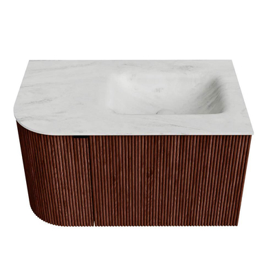 Mondiaz KURVE-DLUX Badkamermeubelset - 75x46x40cm - 1 lade - 1 deur - wastafel solid surface - rechts - zonder kraangat - Ruby