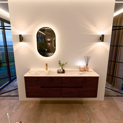 Mondiaz CIRO-DLUX Ensemble de meubles de salle de bains - 160x45x50cm - lavabo solid surface Frappe - 1 vasque à gauche - 1 trou de robinet - 4 tiroirs - Ruby