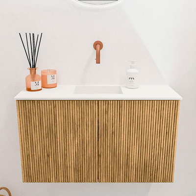 Mondiaz JOYA 70cm toiletmeubel - kleur Oak - Wastafel FAYE positie Midden Zonder kraangat kleur Talc.