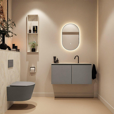 MONDIAZ TURE-DLUX meuble WC 100 cm Smoke. Lavabo EDEN Ostra position milieu. Avec 1 trou de robinet.