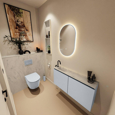 MONDIAZ TURE-DLUX 100cm toiletmeubel Clay. EDEN wastafel Opalo positie links. Met 1 kraangat.