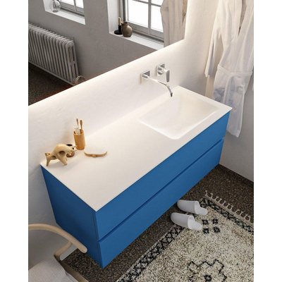 Mondiaz VICA ensemble de meuble de salle de bain - 120cm - meuble sous-vasque jeans - 2 tiroirs - lavabo cloud droite - sans trou de robinet - miroir LED - version XL 60cm haut