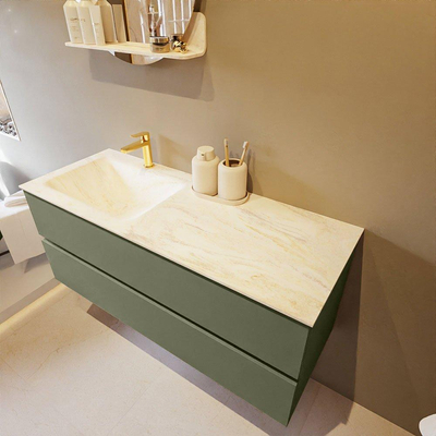 Mondiaz VICA-DLUX Ensemble de meuble de salle de bain - 120cm - meuble sous-vasque armée - 2 tiroirs - lavabo encastré nuage gauche - 1 trou de robinet - version haute de 60cm - ostra