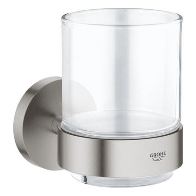 GROHE Essentials Bekerhouder - 10.6x9.9cm - met glas - supersteel