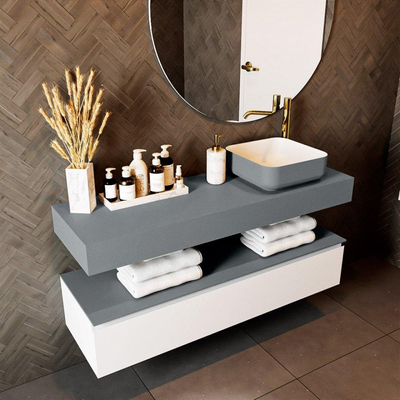 Mondiaz TOP 41 Vrijhangend Topblad - 130x41x12cm - geschikt voor waskom - Solid surface - Plata