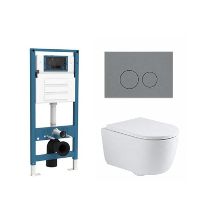 QeramiQ Dely Swirl Ensemble de toilette - réservoir encastré QeramiQ Flush - abattant 35mm - plaque de commande en plastique gris clair - boutons ronds - blanc brillant