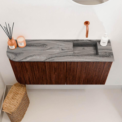 Mondiaz JOYA-DLUX 91.6cm toiletmeubel - ronding links kleur Ruby - Wastafel FAYE positie Rechts Zonder kraangat kleur Sombra.