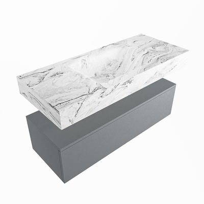 Mondiaz ALAN-DLUX Ensemble de meuble - 110cm - meuble Plata mat - 1 tiroir - Lavabo Cloud Glace suspendu - vasque Centre - 0 trous de robinet