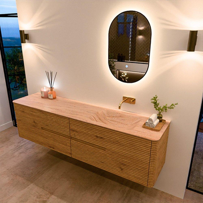 Mondiaz CIRO-DLUX Badkamermeubelset - 190x45x50cm - Solid surface wastafel Saba - 1 wasbak Rechts - zonder kraangaten - 4 lades - Oak