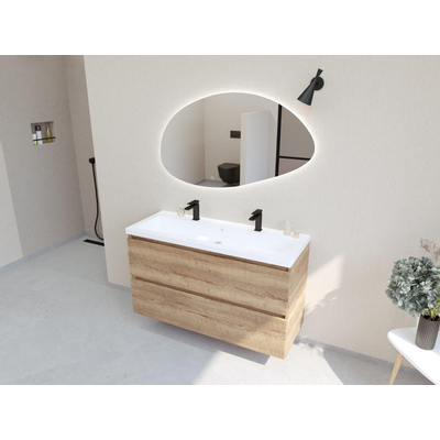 HR badmeubelen Infinity XXL 3D Ensemble meuble de salle de bains - 120 cm - 1 lavabo en céramique djazz blanc - 2 trous de robinetterie - 2 tiroirs - chêne français