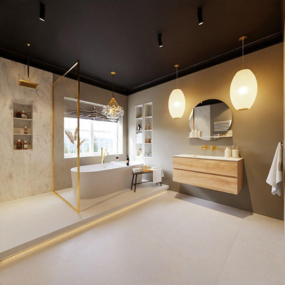 MONDIAZ VICA-DLUX Ensemble meuble de salle de bains - 110cm - sous-meuble chêne lavé - 2 tiroirs - lavabo encastré cloud central - sans trous de robinet - version hauteur 60cm - opalo