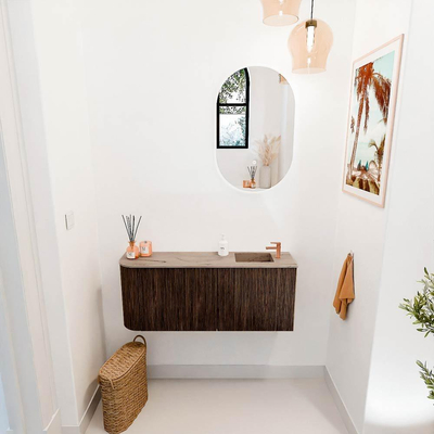 Mondiaz JOYA-DLUX 101.6cm toiletmeubel - ronding links kleur Walnut - Wastafel FAYE positie Rechts 1 kraangat kleur Arena.