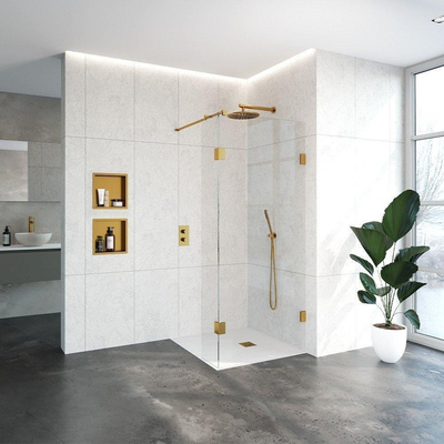 BRAUER Créer Douche à l'italienne - 90x200cm - 2 pièces - sans profil - anti-calcaire - verre de sécurité 8mm - Or brossé