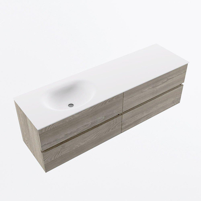 Mondiaz Vica ensemble de meuble de salle de bain - 160cm - meuble sous-vasque marron clair gris - 4 tiroirs - lavabo lune gauche - sans trous de robinet - version haute de 60cm - talc