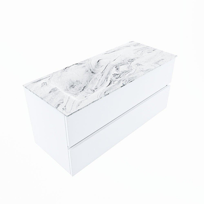 Mondiaz VICA-DLUX ensemble de meuble de salle de bain - 110cm - meuble sous lavabo talc - 2 tiroirs - lavabo encastré cloud gauche - 1 trou de robinet - version haute de 60cm - glace