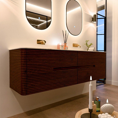 Mondiaz CIRO-DLUX Badkamermeubelset - 170x45x50cm - Solid surface wastafel Ostra - 2 wasbak Dubbel - zonder kraangaten - 4 lades - Ruby