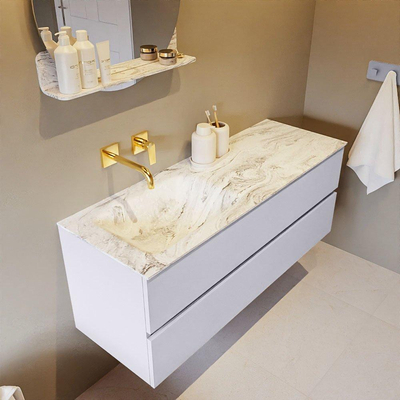 Mondiaz VICA-DLUX ensemble de meuble de salle de bain - 130cm - meuble sous-vasque cale - 2 tiroirs - lavabo encastré cloud gauche - sans trous de robinet - version haute de 60cm - glace