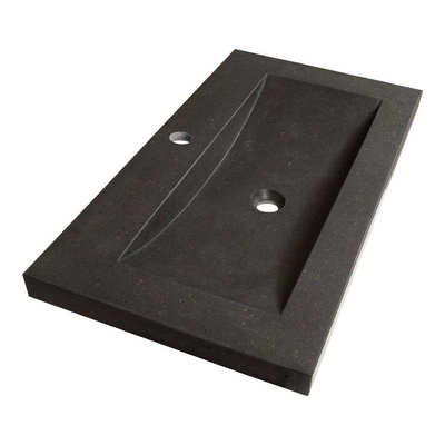 BRAUER Joy Wavy Ensemble de meuble de salle de bains - 80x55x46cm - 2 tiroirs - sans poignées à fermeture en douceur - lavabo en pierre naturelle - avec trou de robinet - basalte anthracite - avec armoire de toilette - avec éclairage - honey