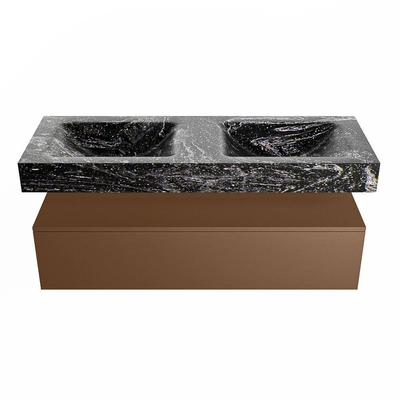 Mondiaz ALAN-DLUX Ensemble de meuble - 130cm - meuble Rust mat - 1 tiroir - Lavabo Cloud Lava suspendu - vasque Gauche et droite - 0 trous de robinet